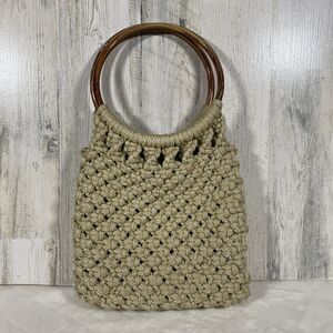 Vintage Crochet Macrame Purse Hand Bag Round Lucite Handles GrannyCore Wedding